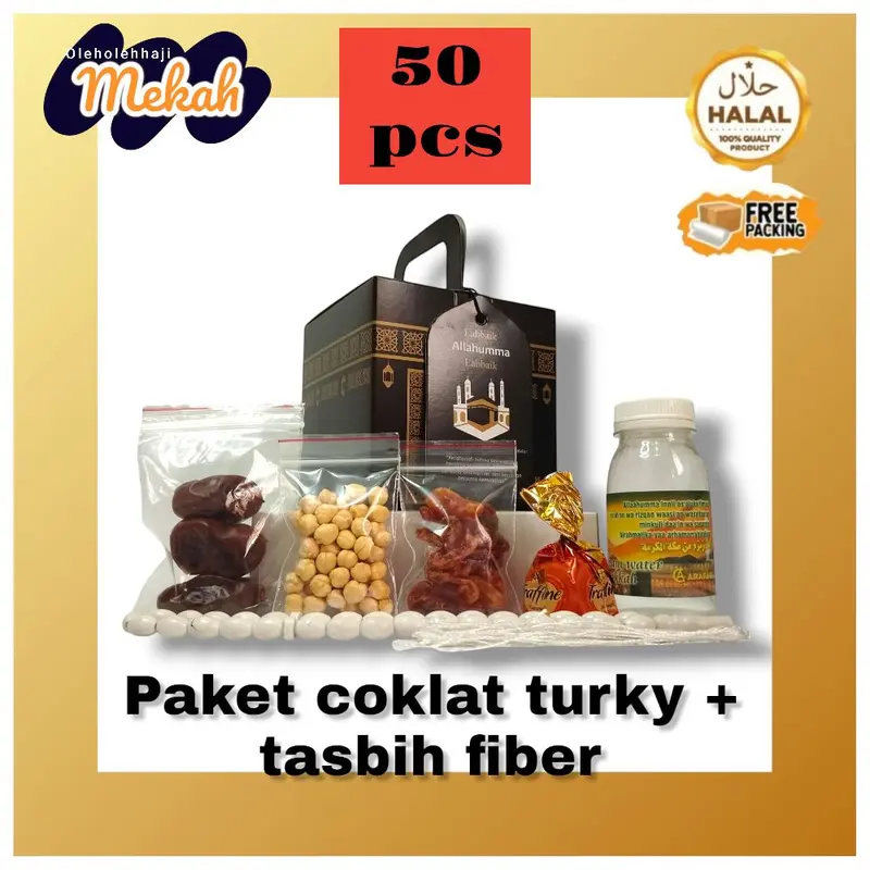 Paket Dus Kabah Isi 50 Pcs Varian Coklat + Tasbih - Makanan Manis - Chocolate, Cemilan, Snack, Food, Kering, Cokelat hampers Gift Kismis 5