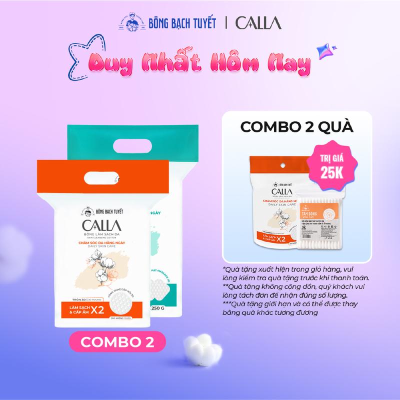 Combo bông tẩy trang Calla Bông Bạch Tuyết Sạch Sâu 250g + Tròn 3D 200 miếng