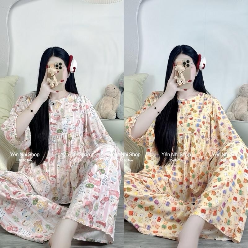  YN008 Đồ Bộ Tole Lanh Nữ L1  40-85kg  Dài Quần 102cm Áo Tay Lỡ Babydoll Cổ Tròn Quần Dài Bộ Mặc Nhà 