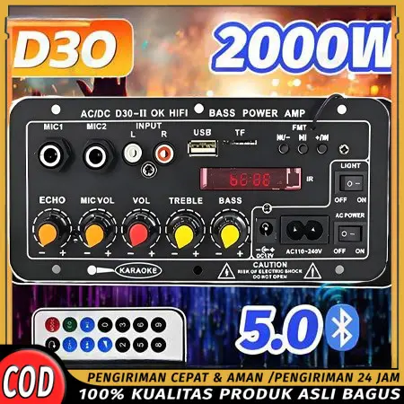 COD 2000W Amplifier Board Dengan Tampilan Digital Untuk Speaker 8-12 Inci 220V / DC 12-24V 8-12 Inci 2000W Papan Amplifier Audio Bluetooth USB Radio TF Subwoofer D30 D10 Stereo Bass Karaoke FM