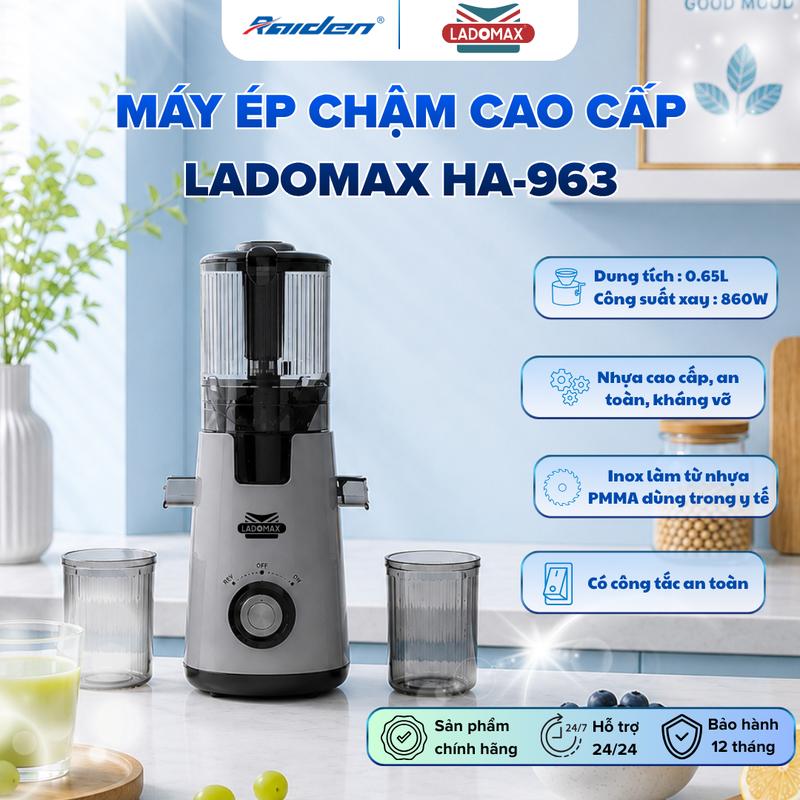 Máy Ép Chậm Cao Cấp LADOMAX HA-963 860W – Miệng Ép 130Mm – Mô Tơ Đồng 100% – Trục Ultem – Cối Pc Kháng Vỡ