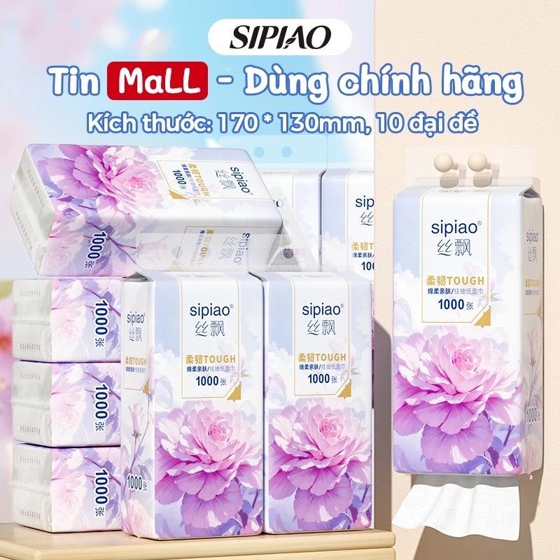 Thùng 10 Bịch giấy treo đa năng SIPIAO hoa hồng hoa tím khăn rút treo tường 4 Lớp mỗi bịch 1000 tờ dai mềm từ bột tre