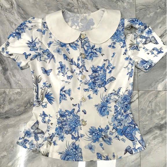 Áo hoa V43 chất lụa thái vải mỏng có độ co dãn nhẹ