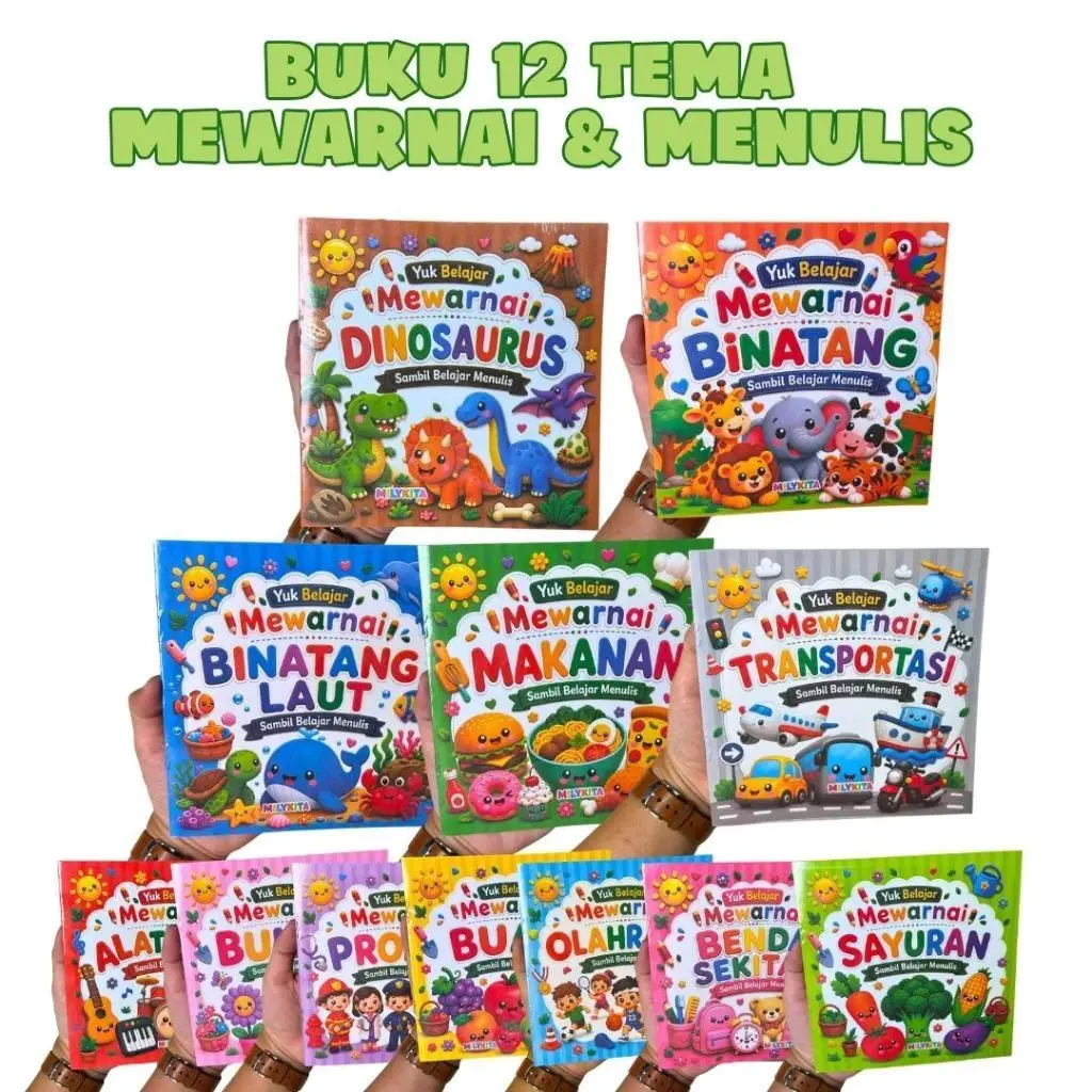 Buku Mewarnai Anak 12 Tema + Belajar Menulis | Buku Aktivitas Edukasi PAUD TK Preschool