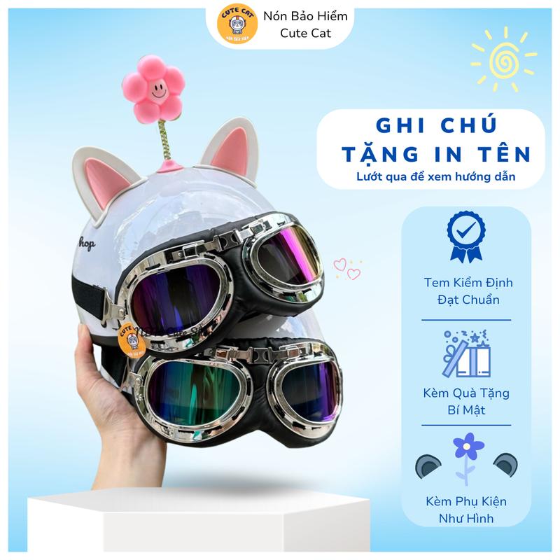  Nón Bảo Hiểm Kính Phi Công Kèm Phụ kiện Tai Và Hoa 