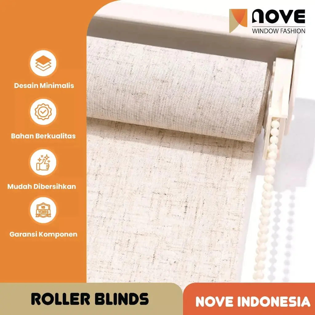 Nove ROLLER BLIND INDOOR DIMOUT - Blok cahaya 80% - TIRAI GULUNG Kain Jendela Curtain