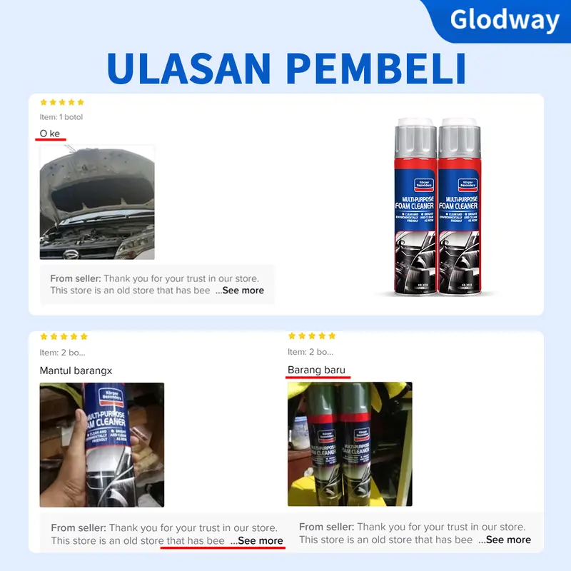 【BISA COD】Glodway Pembersih Busa Multifungsi, Pembersih Busa Bebas Air/ Pembersih Interior Mobil, Khusus Untuk Cuci Mobil, Pembersih Interior Mobil, sofa, sepatu, tas kulit, dll. Car 7