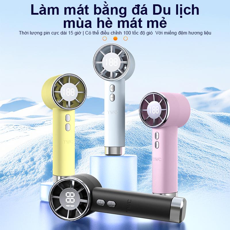 Quạt tốc độ cao Cầm Tay USB Cầm Tay Mini, Hàng mới về năm 2025, với 100 bánh răng tốc độ, Màn hình kỹ thuật số, Có Thể Sạc Lại 3000mAh, Động cơ không chổi than, Thích hợp cho các môn thể thao ngoài trời