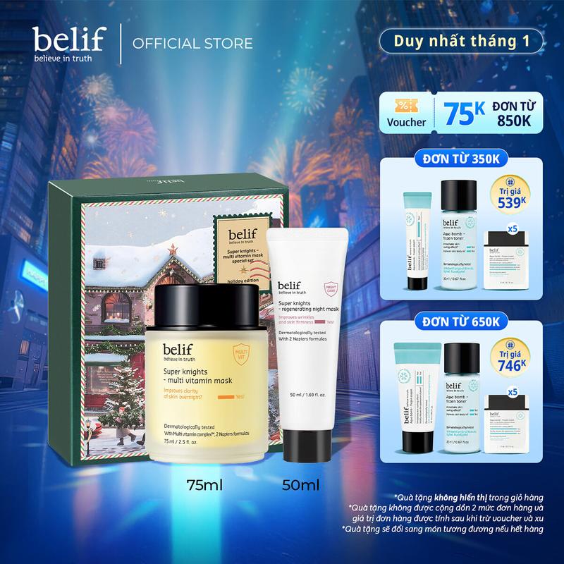 belif Official Set độc quyền 2025 Mặt nạ ngủ phục hồi belif Multi Vitamin Mask 75ml và Mặt nạ ngủ tái sinh belif Regenerating Mask 50ml App