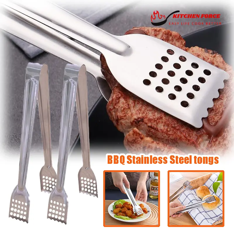 BBQ Stainless Steel tongs/penjepit makanan stainless steel anti karat /penjepit roti antipanas penjepit kue /capitan gorengan stainless goreng penjepit jepitan capit makanan kue / Capitan Gorengan Kitchenware