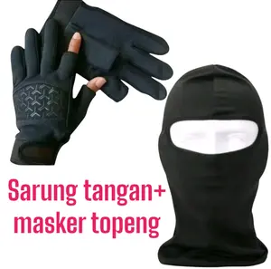 Paket Motoran Sarung Tangan Dan Masker Topeng  Balaclava Hitam Polos Pria Dewasa Motorcycle