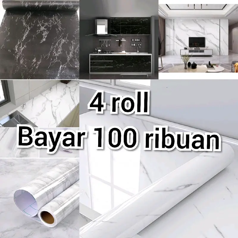 Paket 4 roll bayar 100 ribuan Wallpaper Sticker Dinding Kamar Tidur Ruang Tamu Dapur Elegan mewah aesthetic bahan pvc sudah ada lemnya tinggal tempel kekinian stiker tembok 0