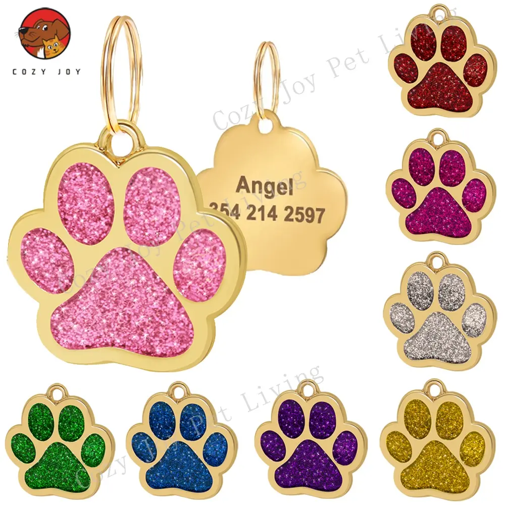 [Free engraving] Personalized Pet Dog Cat ID Tag Engraved Anti-lost Imitation gold Pendant Collar Charm Accessories
