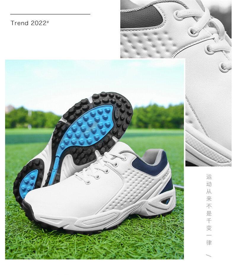 Product Introduction of New High Quality Men Professional Golf Shoes Waterproof Spikes Golf Sneakers Black White Golf Trainers Big Size 40-47 17