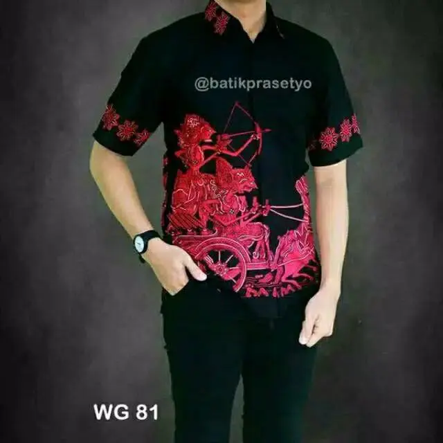 Kemeja batik arjuna merah KEMEJA BATIK WAYANG PANAH MERAH Hitam Katun