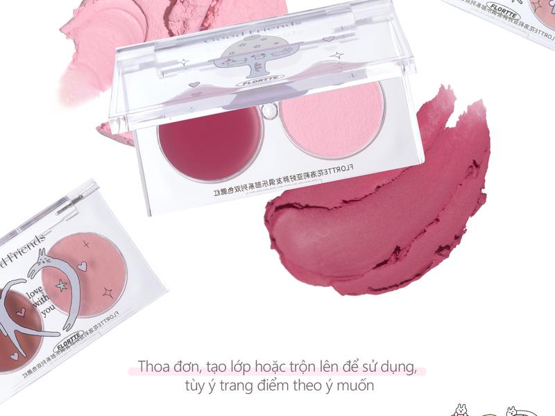 Product Introduction of Kem má hồng hai màu Flortte, dạng kem đa năng, kết cấu kép, có thể sử dụng nhiều cách khác nhau, tăng độ sáng cho gương mặt, tạo lớp trang điểm tự nhiên, 3.2g, 6 mẫu để chọn lựa 3
