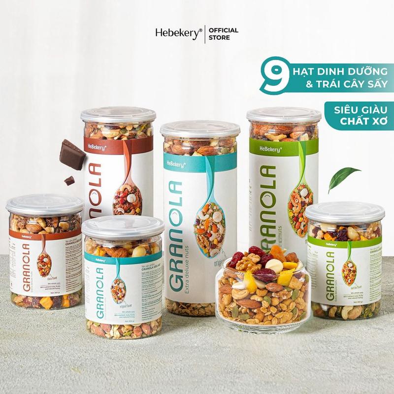 HEBEKERY Granola Siêu Hạt 500gr - 3 Vị Truyền Thống Cacao Matcha - Ngũ Cốc Dinh…