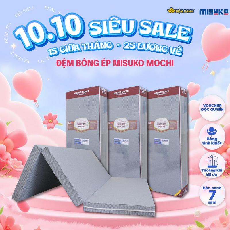 (Tặng kèm quà) Đệm bông ép Misuko Mochi - Áo bọc đệm vải gấm xốp, đệm gập 3