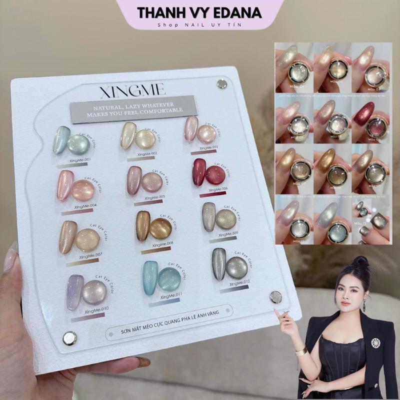 Sơn mắt mèo cực quang pha lê ánh vàng sáng rực lấp lánh XINGME lẻ màu chai tròn 12g THANH VY EDANA