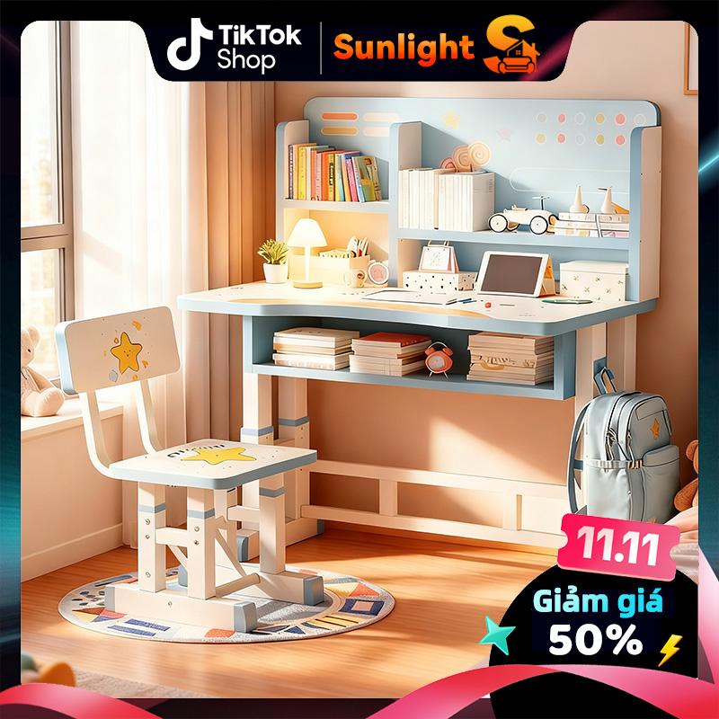 Sun Bàn học ghế ngồi bàn học tập cho trẻ em Bàn học sinh tiểu học Bàn viết phòng ngủ cho trẻ em trai và trẻ em gái Bàn đơn giản Bàn làm việc có thể nâng và ghế kết hợp cho bài tập về nhà Bộ bàn học cho bé Điều Chỉnh Độ Cao Chống Cận Thị