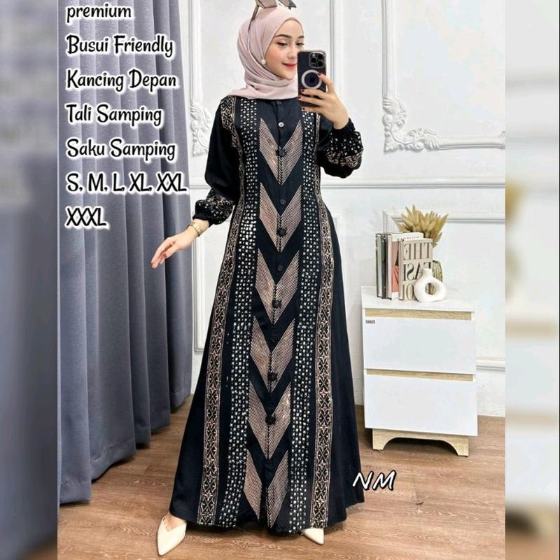 Gamis Twill Ori Muslim Premium Pekalongan Lengan Panjang Model Kancing Depan Busui Friendly Dress Batik Wanita Dewasa Modern Murah Tali Samping 0