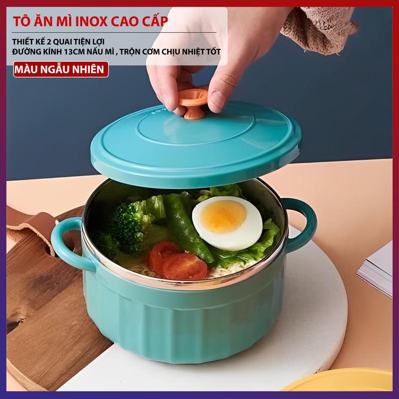 Tô Ăn Mì, Tô Đựng Cháo Chống Nóng 2 Lớp Cách Nhiệt Có Nắp Đậy 2 Quai Tiện Dụng