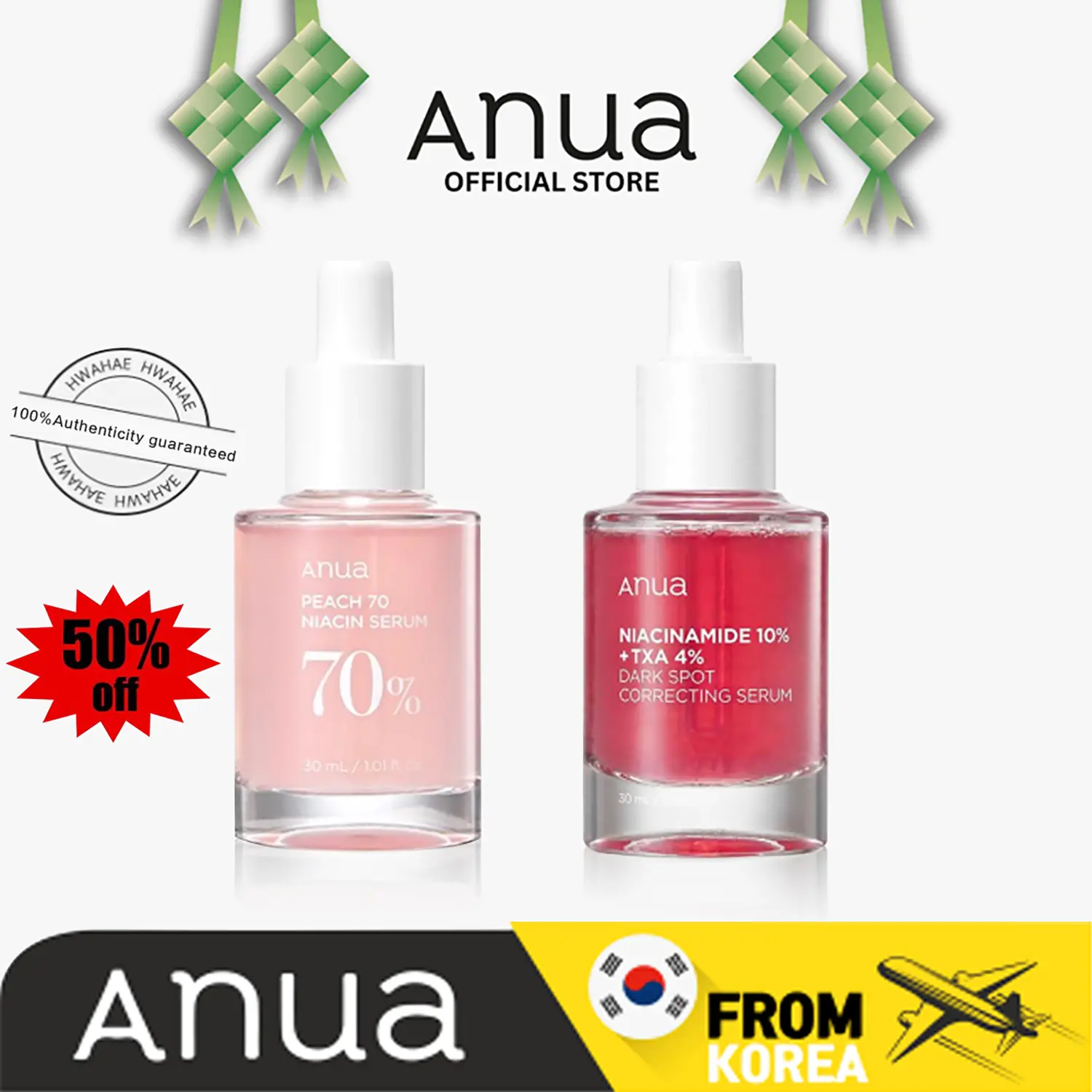 【100% ORIGINAL】Anua Peach 70% Niacinamide Serum 30ml + Anua Dark Spot Correction Serum 30ml
