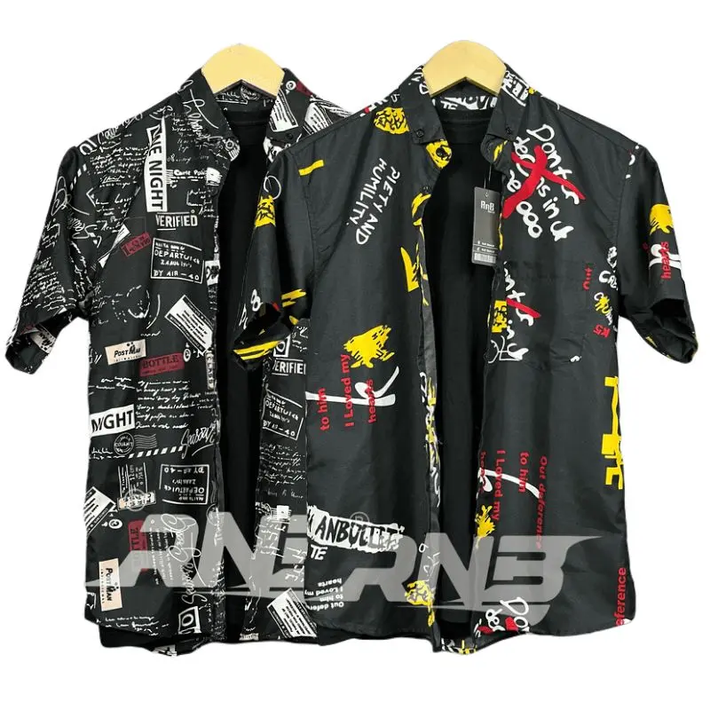 PAKET BAJU MOTIF 2 PCS COD Pendek Pria Katun Keren Nyaman Casual Hitam Putih 3
