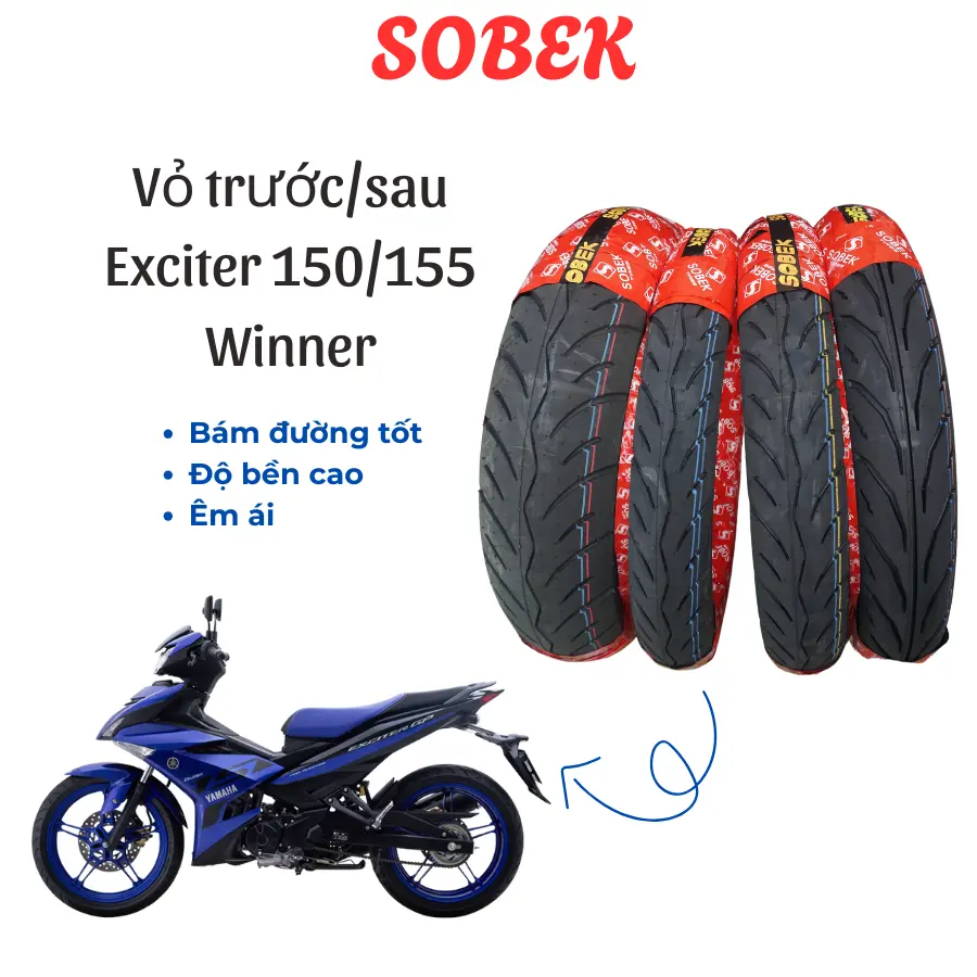 1 Cặp vỏ lốp dành cho xe Exciter 150 trước 2018, 70/90-17 , 120/70_17, bám đường, an toàn