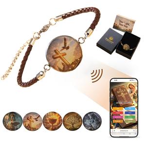 Youtysunny NFC Versículo Bíblico Pulsera Cordón Cuero Hecha a Mano Unisex – Regalo Fe Limitado de Viernes Negro, Envía Versículos Bíblicos y Música por Estado Ánimo para Calmar Emociones y Promover Sanación Espiritual, 10+ Idiomas, 20+ Biblias, Resistente al Agua, Calidad Premium, Sin App&Cargar