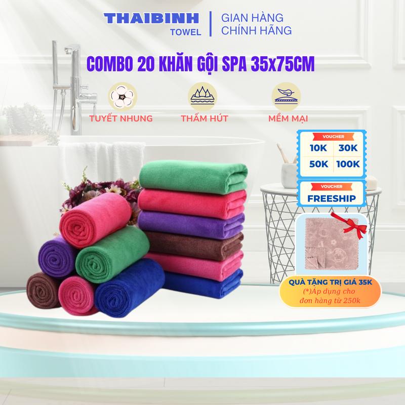 Combo 20 Khăn Gội Đầu Salon Tóc Spa 35x75cm Thai Binh Microfiber Dày Dặn Siêu Mềm Siêu Thấm Hút Khăn Tắm Nhà Tắm