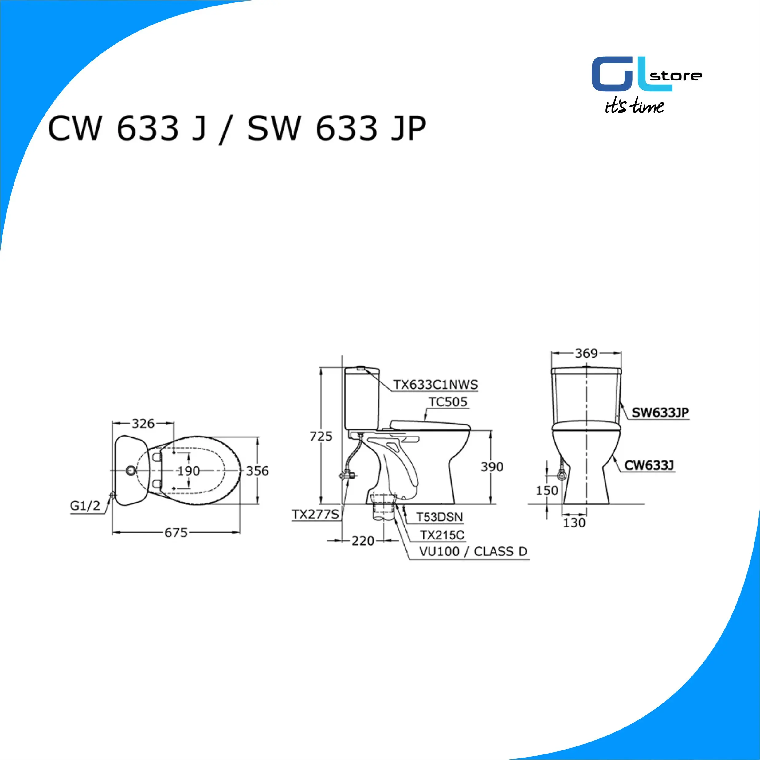 GLS - TOTO Kloset Duduk CW633 Single Flush Putih As 22 Closet Toilet Modern Two Piece CC CW 633 SW633JP