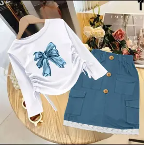 SETELAN ROK ANAK PEREMPUAN MODEL RENDA ATASAN KAOS PANJANG MOTIF PITA MODEL SERUT SET ROK DAN ATASAN MODEL TERBARU MODEL LEBARAN UNTUK USIA 1-12
