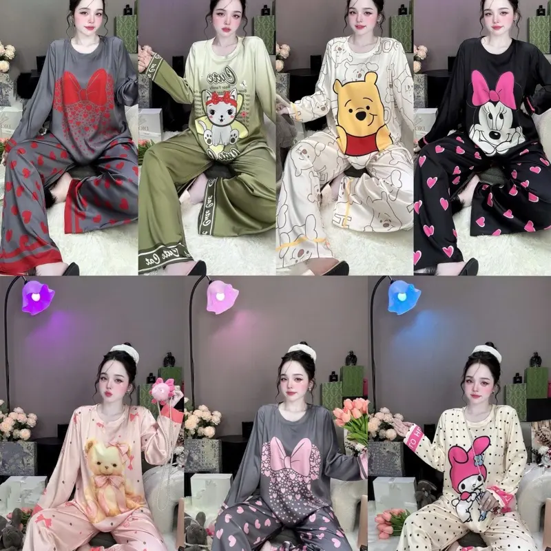 Bộ cổ tròn lụa latin 2CE  - Đồ bộ nữ mặc nhà xinh