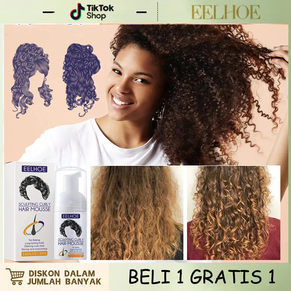 Krim Rambut Keriting + Tahan 3 Hari + Formula Akrilat+Lauril Glukosida + Kilau Ekstra + Lembab Instan + Tanpa Rontok Mousse