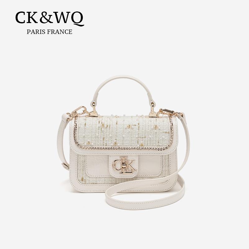 MOYOU Túi Nữ Vải Tuýt Trắng CK & WQ Cầm Tay Và Đeo Chéo Khóa Kim Loại Tinh Tế Và Thanh Lịch