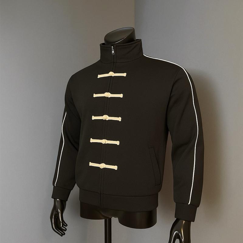  Áo Khoác Phong Cách China - Phối Viền - Có Đệm Vai - Chất Polyester - Thiết Kế Tinh Tế & Phối Sọc Thời Trang - Thoải Mái Khi Mặc 