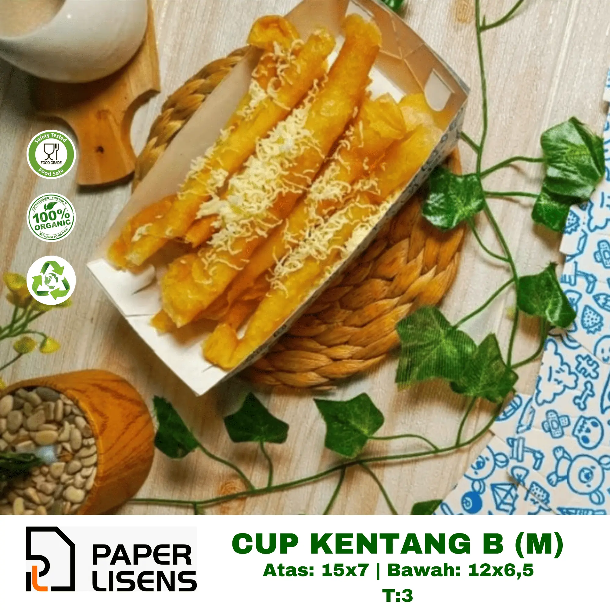 (100 pcs) Cup Kentang B (MEDIUM) Motif / Kotak Cup Kentang / Food Paper Tray / Kotak Toast / Kotak Snack
