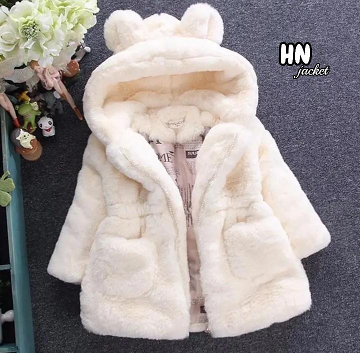 HN Jaket Anak Perempuan Bahan Bulu Tebal Nyaman & Hangat Desain Menarik Fashion Cantik Pakaian Musim Dingin