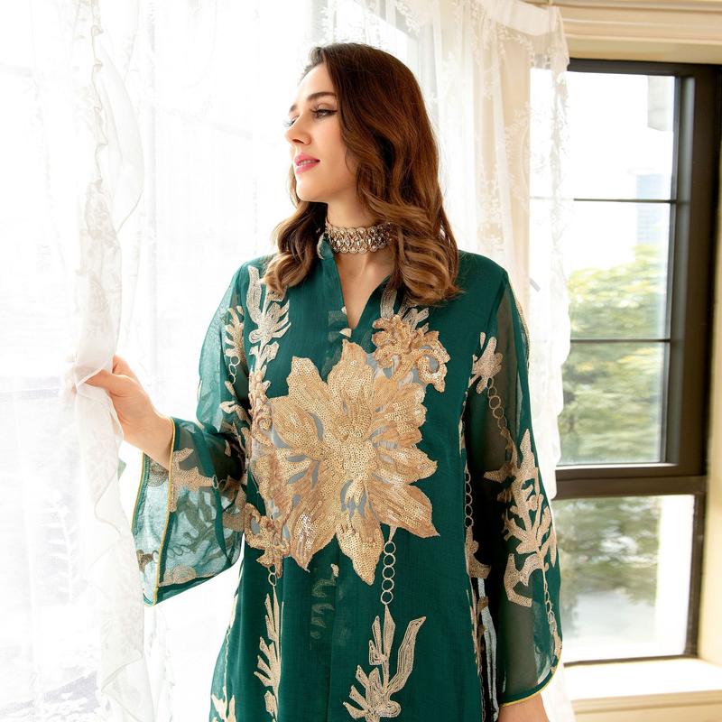 Product Introduction of Baju raya Middle East Cross border Golden Pearl Embroidered Yarn Muslim Female Jalabiya Dubai Arab Abaya 11