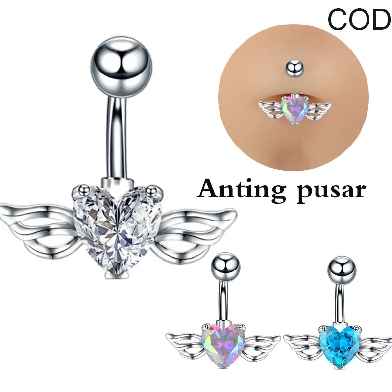 belly piercing anting pusar Berbentuk hati Zirkon Fesyen Sederhana piercing pusar 16mm diameter Cincin Pusar Sayap Perhiasan Tindik Perhiasan pasangan uniseks 0