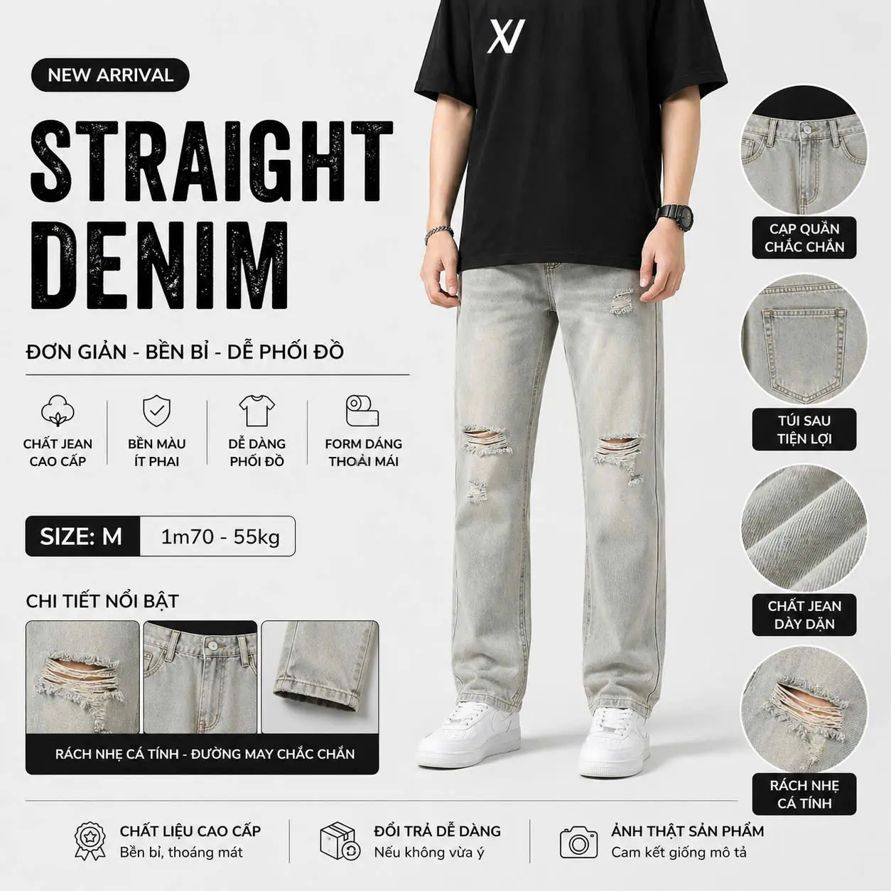 Icon Menswear Quần Jean Nam Nữ Suông Ống Rộng Jean 4 Màu Basic Icon Menswear Nam Ong Pants Có Túi Quầnbaggy Regular Fit Jeans Xám Trắng Size S M L XL XXL