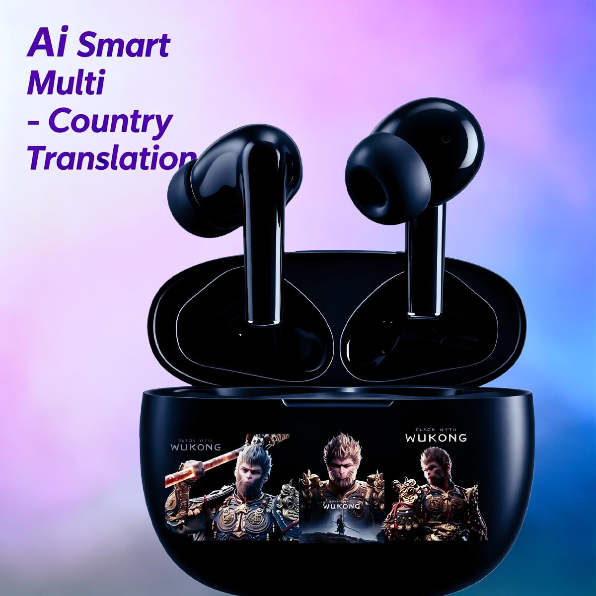 Black Myth WukongAI TranslationTWSNirkabelEarphone BluetoothHandsfree, Bluetooth 5.3, IPX5, Mikrofon Bawaan, efek suara HIFI, cocok untuk olahraga, Smart Touch, kompatibel dengan ponsel dan tablet, dll.