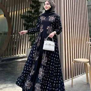 gamis twill ori busui frendly Wanita Muslim motif diana Panjang Mewah