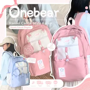 OneBear Tas Sekolah Backpack Serbaguna Berkapasitas Besar Serut Siswa Perempuan Volume Tinggi Tas Korean style Backpack tas ransel sekolah cewek Ins Wanita Lucu Serbaguna Berkapasitas Besar Serut Siswa Perempuan Volume Tinggi Tas Korean style LM35