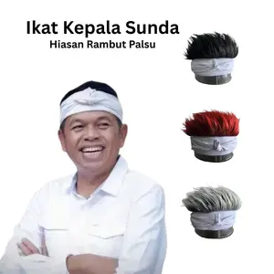 Ikat Kepala KDM Adat Sunda Hiasan Rambut Palsu Bulu Korea Fleksibel Topi Udeng Bali Tradisional dengan Tali Putih