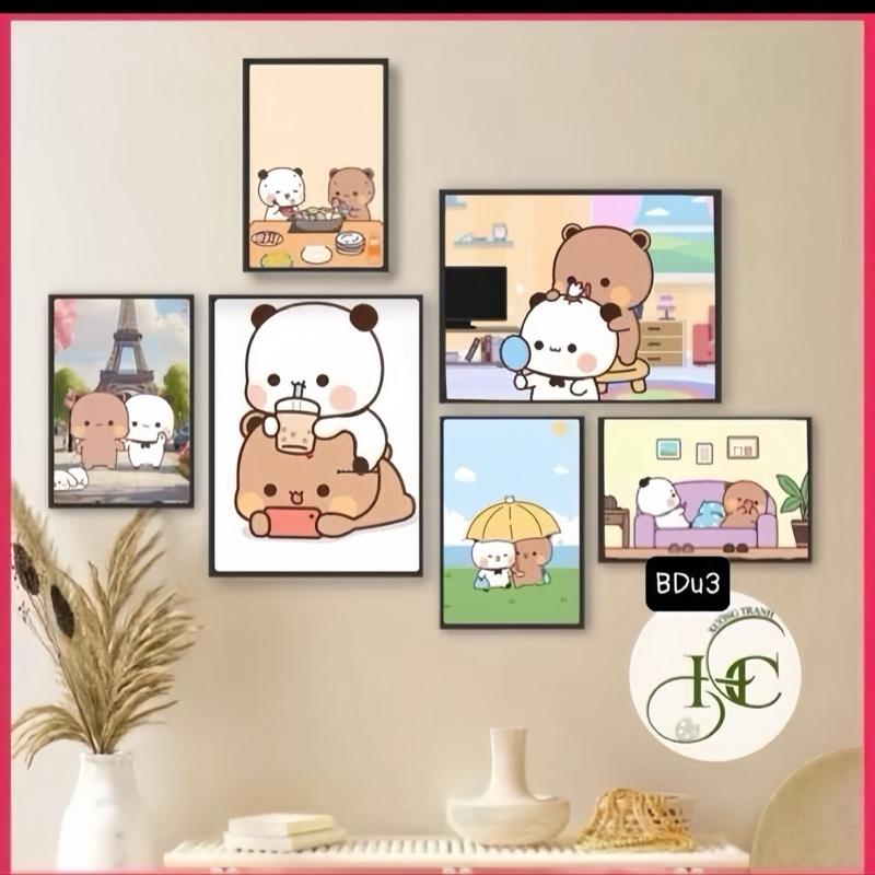 BUBU & DuDu 24mẫu bộ tranh 6 tấm tranh fomex nhẹ dày 5mm mặt tranh cán lụa bóng dán sẵn keo sau tranh decor phòng ngủ decor góc học tập