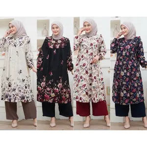 Setelan Oneset Long Tunik Rayon Viscose Celana Crinkle Premium Busui Freindly Nyaman