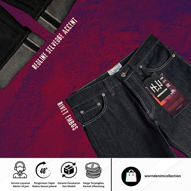 WORNDENIM-Bigsize Muzafa Series-raw denim 15 oz-buttonfly-sanforized-slimstright-non stretch Celana Panjang 4