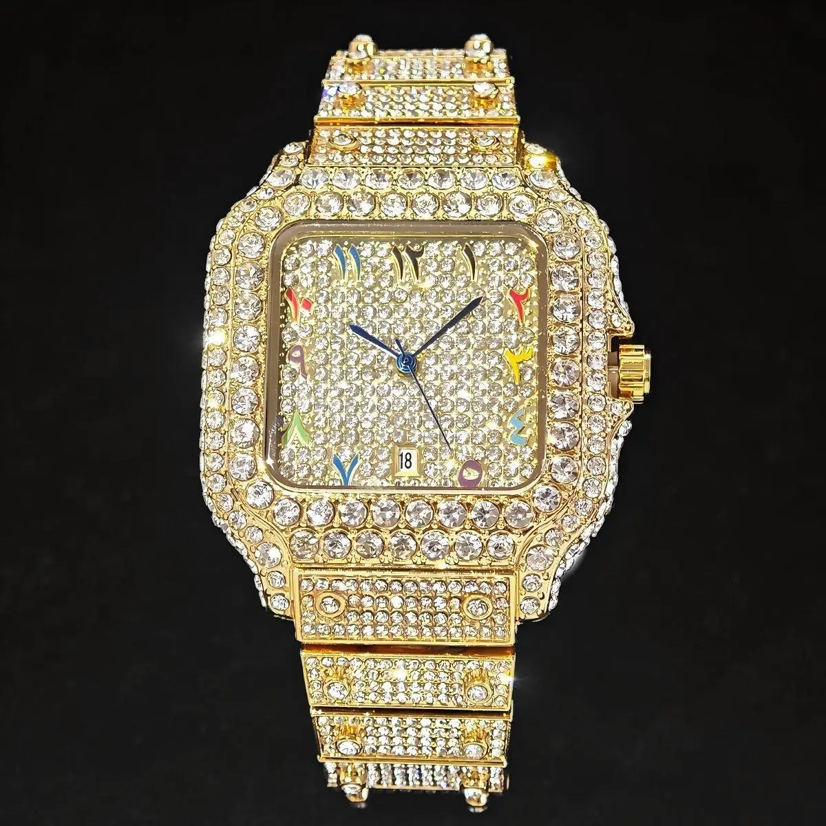 Hot Fashion UN UET Full Diamond Iced Out tch for Men Sq re Q rtz Wrist tch Hip Hop Bling Top Lu ury Man Jewelry 2025